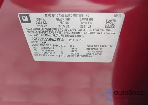 2011 GMC Terrain Slt-1 from USA, damaged, VIN 2CTFLVE51B6251515